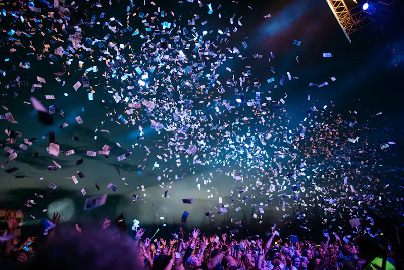 Celebration confetti at an awards ceremony